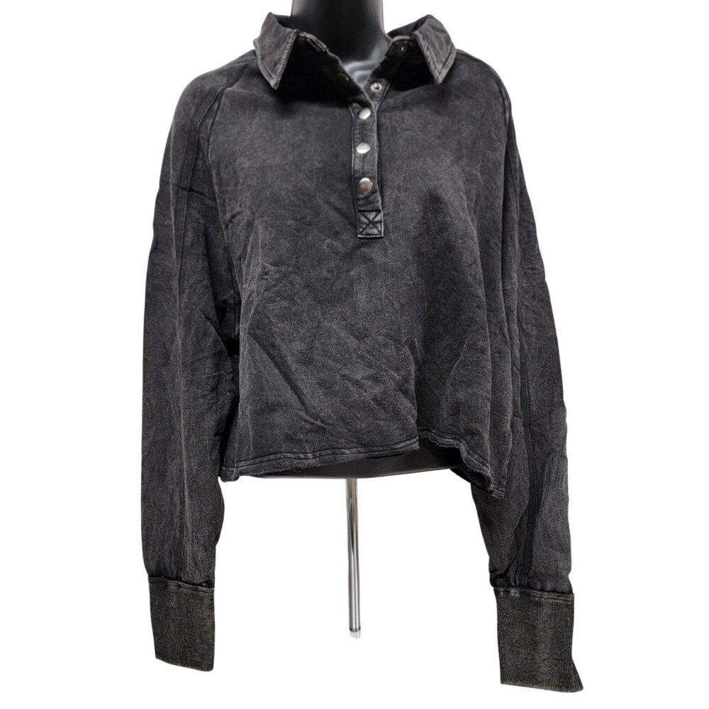 Sew In Love Washed Black V-Neck Pullover Sweater Size L